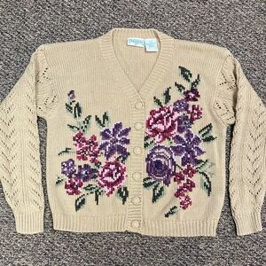 Vintage Northern Traditions 100% Cotton Cardigan knit buttons, size Large EUC